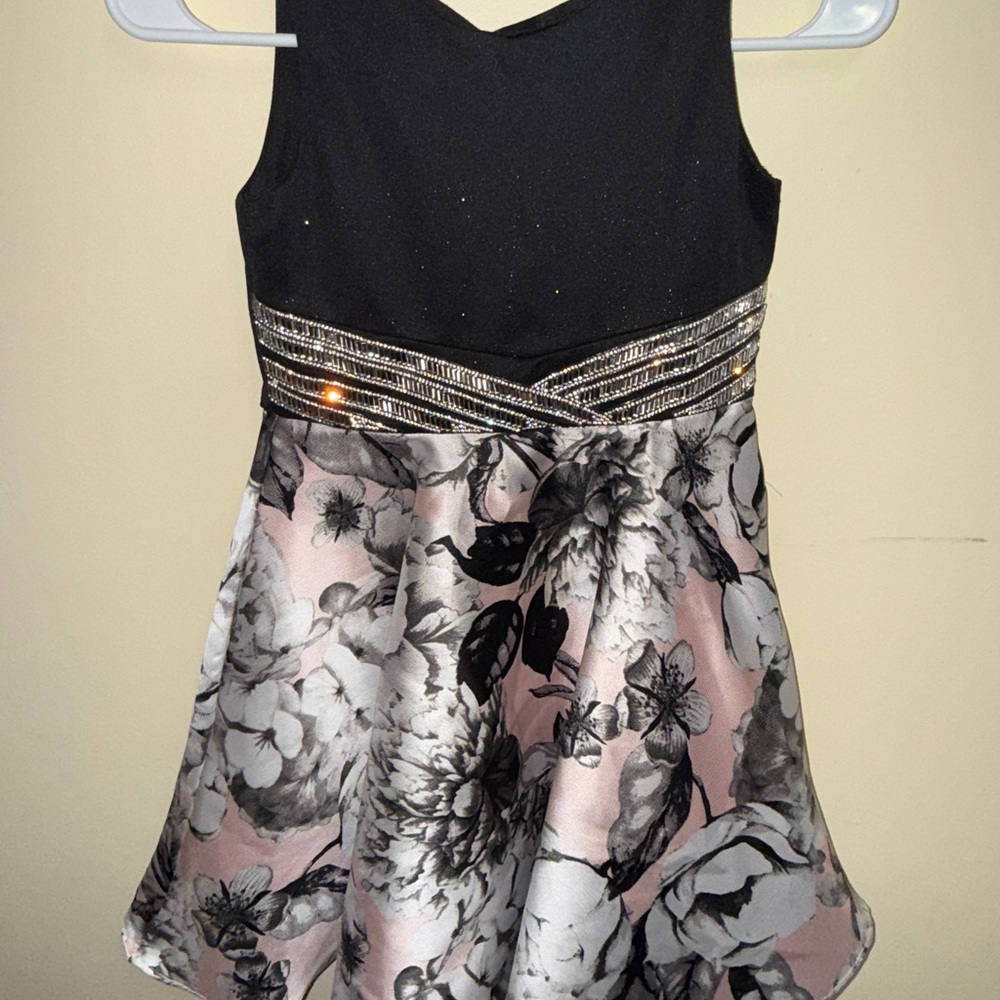 Chic Black and Pink Floral Kids Dress